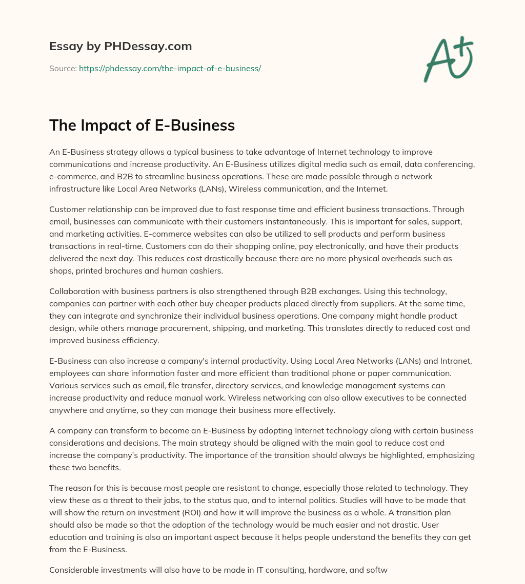 The Impact of E-Business essay