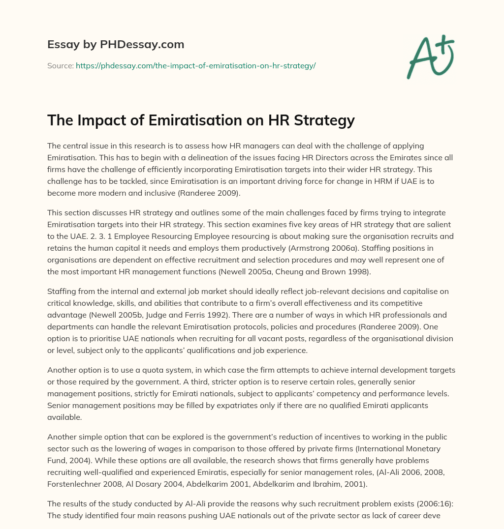 The Impact of Emiratisation on HR Strategy essay
