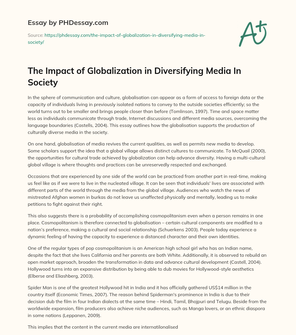 The Impact of Globalization in Diversifying Media In Society essay