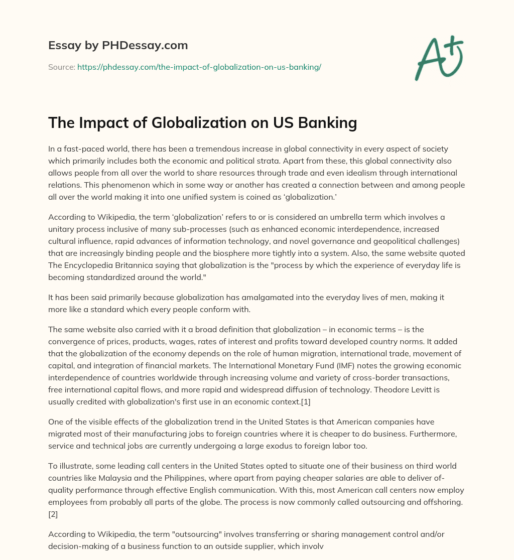 The Impact of Globalization on US Banking essay