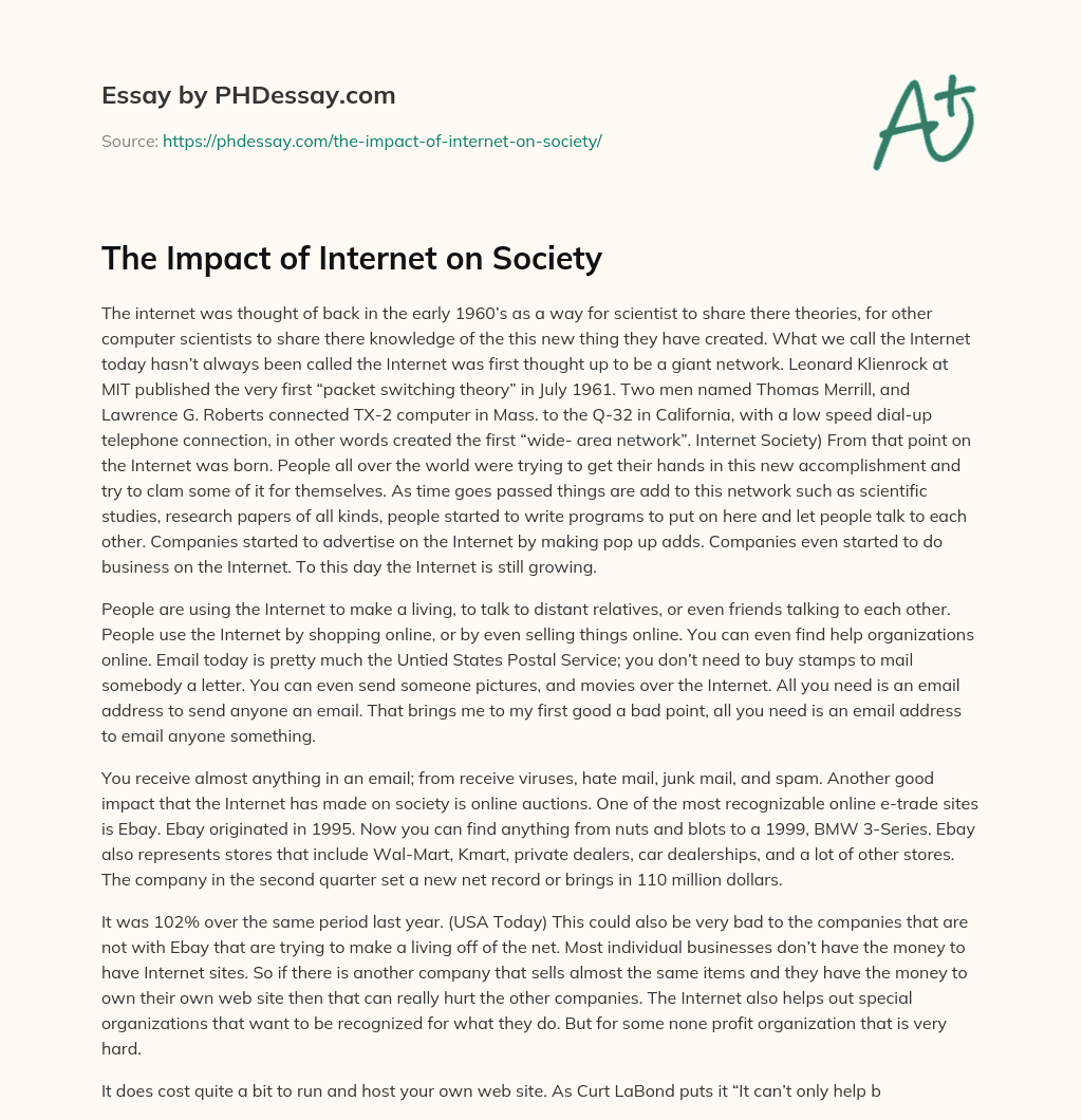 The Impact of Internet on Society essay