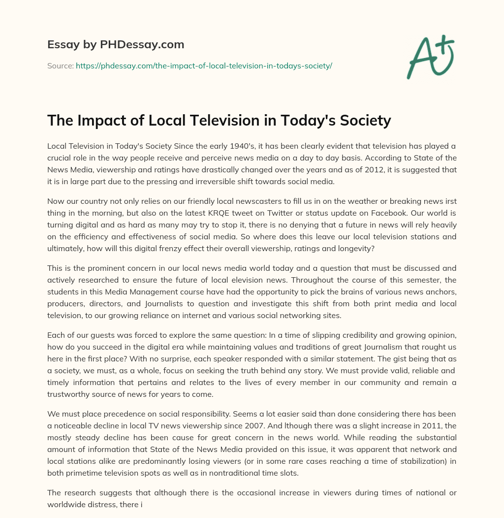 The Impact of Local Television in Today’s Society essay