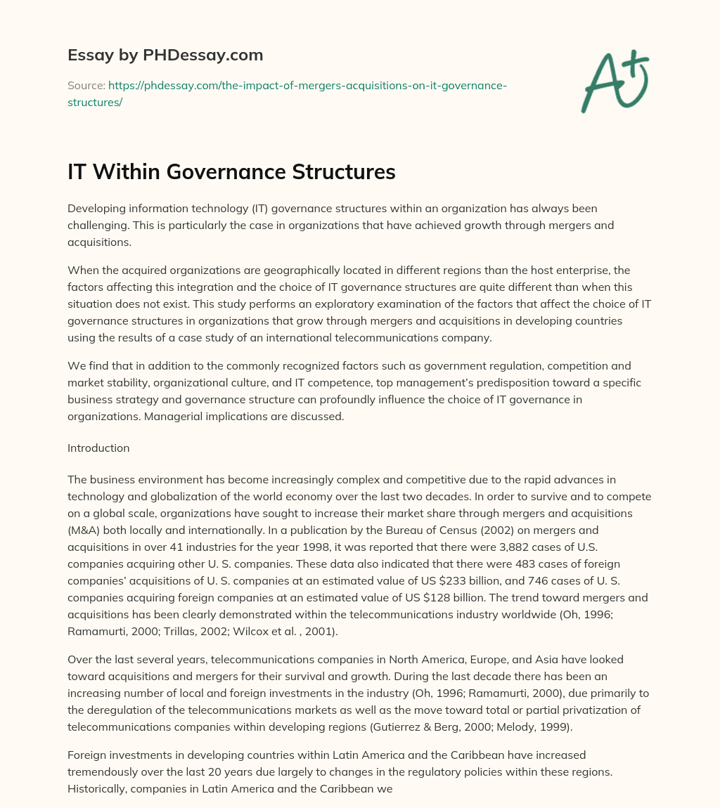 IT Within Governance Structures essay