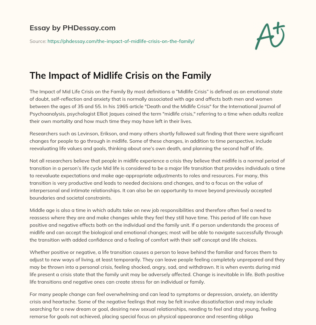 The Impact of Midlife Crisis on the Family essay