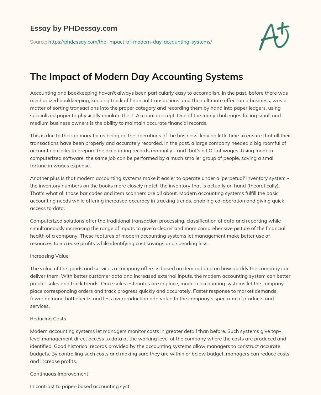 The Impact of Modern Day Accounting Systems essay