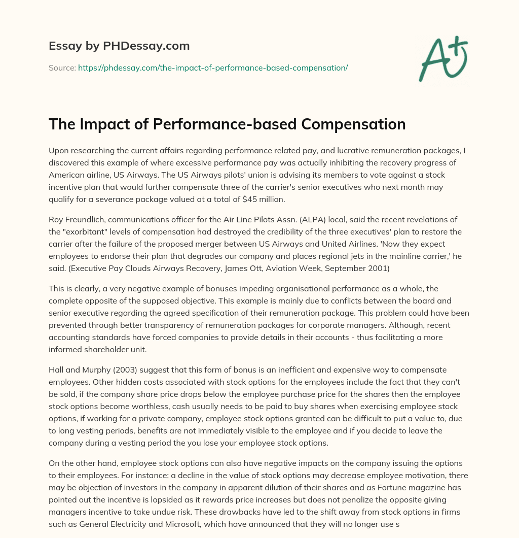 The Impact of Performance-based Compensation essay
