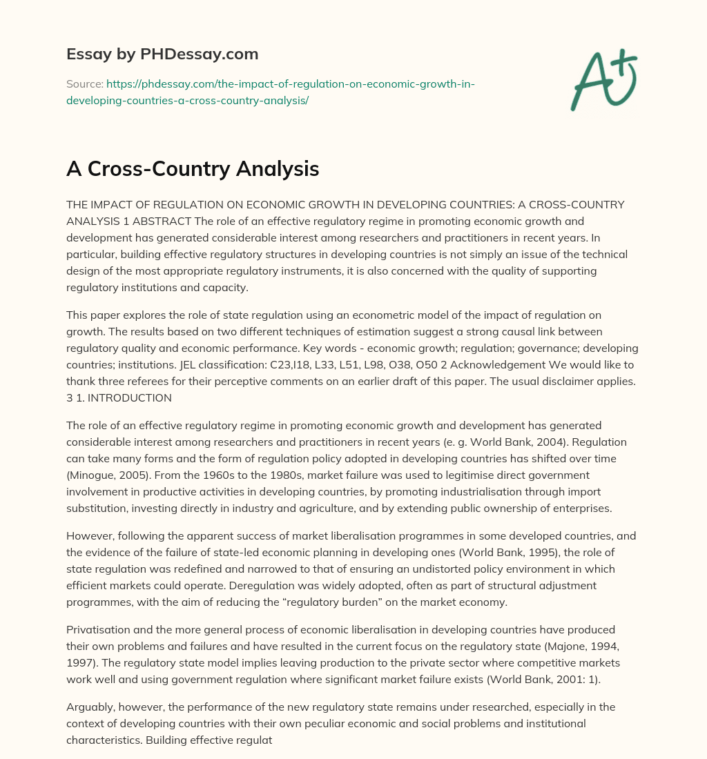A Cross-Country Analysis essay