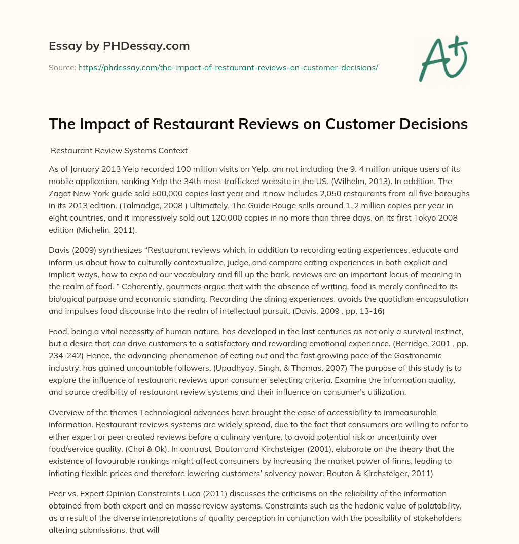 The Impact of Restaurant Reviews on Customer Decisions essay