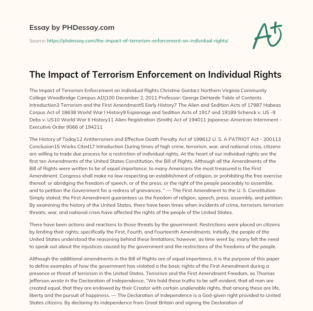 The Impact of Terrorism Enforcement on Individual Rights essay
