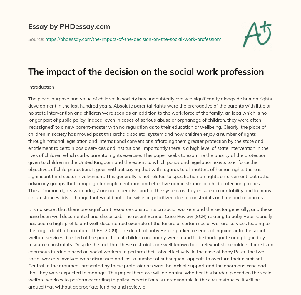 The impact of the decision on the social work profession essay