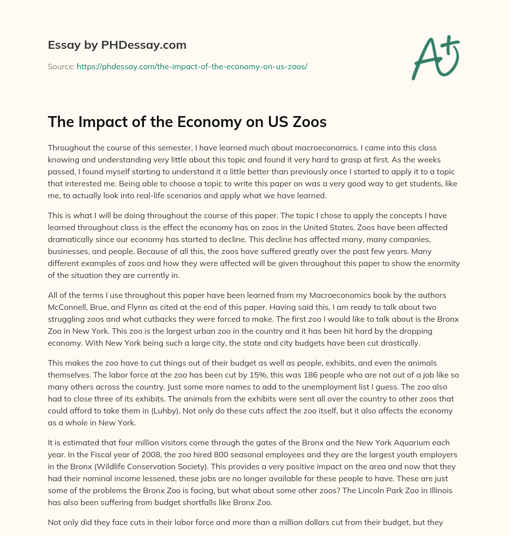 The Impact of the Economy on US Zoos essay