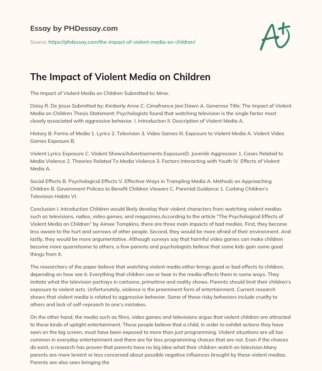 The Impact of Violent Media on Children essay