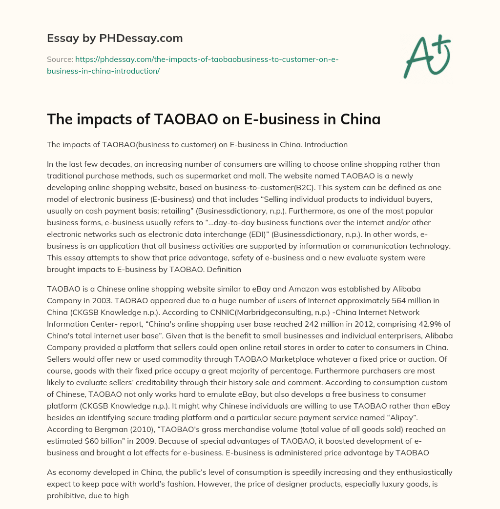 The impacts of TAOBAO on E-business in China essay