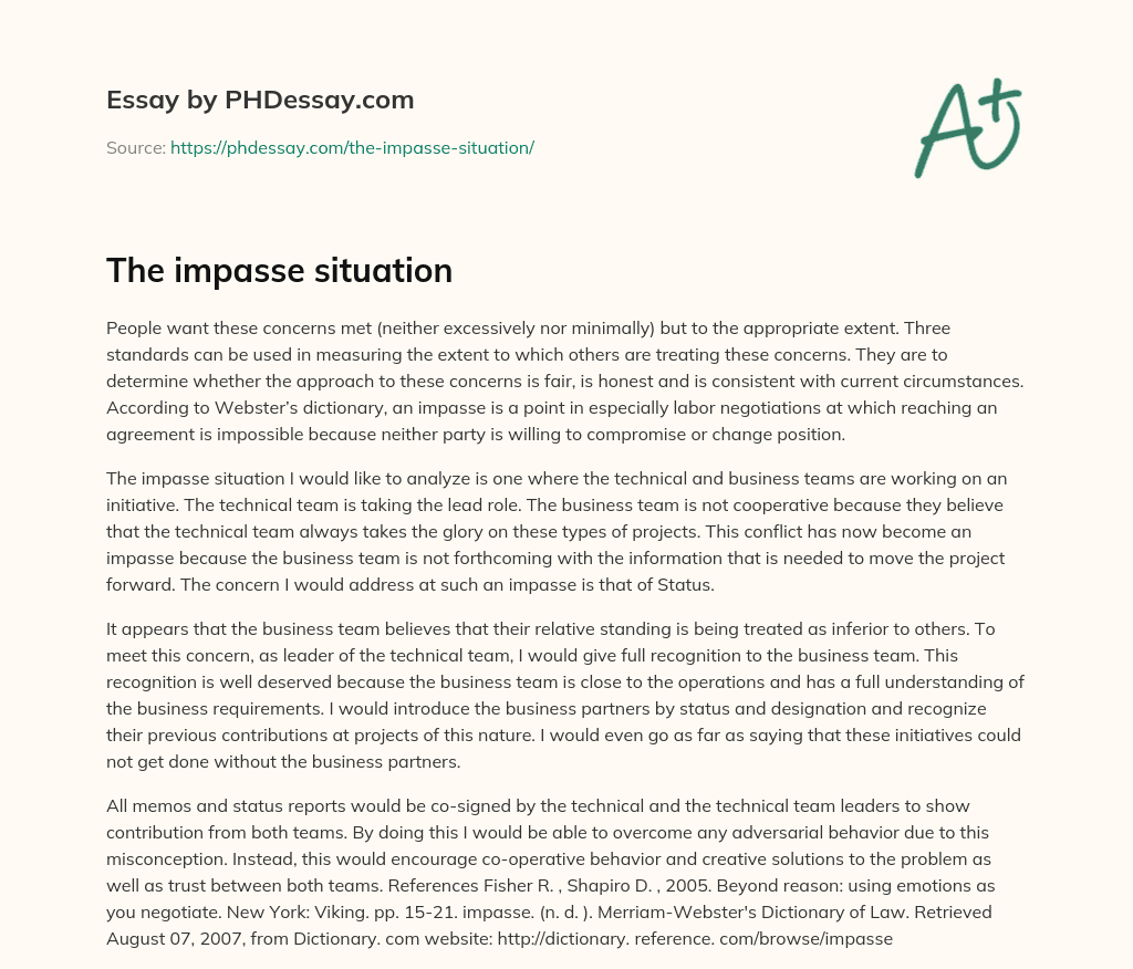 The impasse situation essay