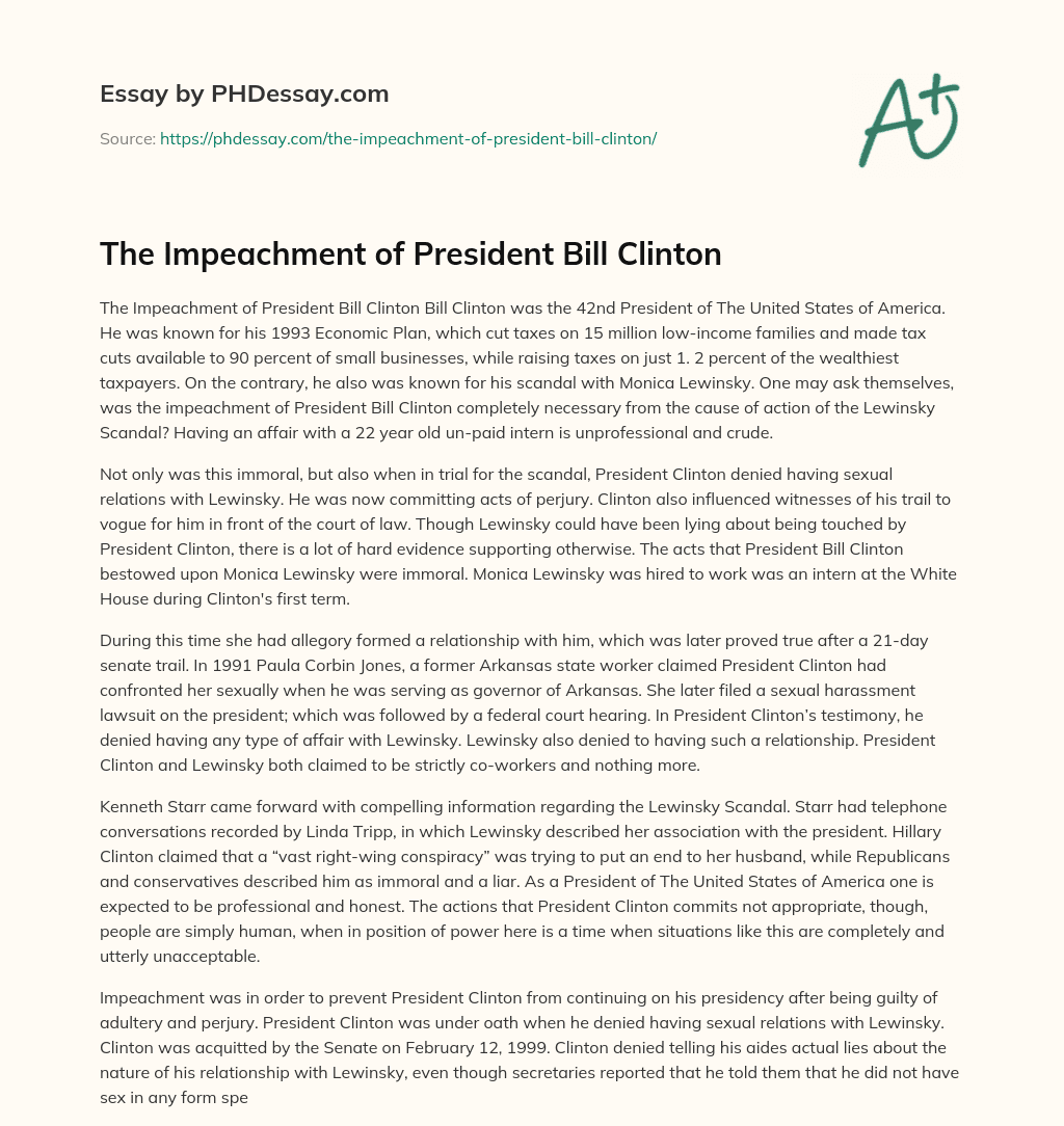 The Impeachment of President Bill Clinton essay