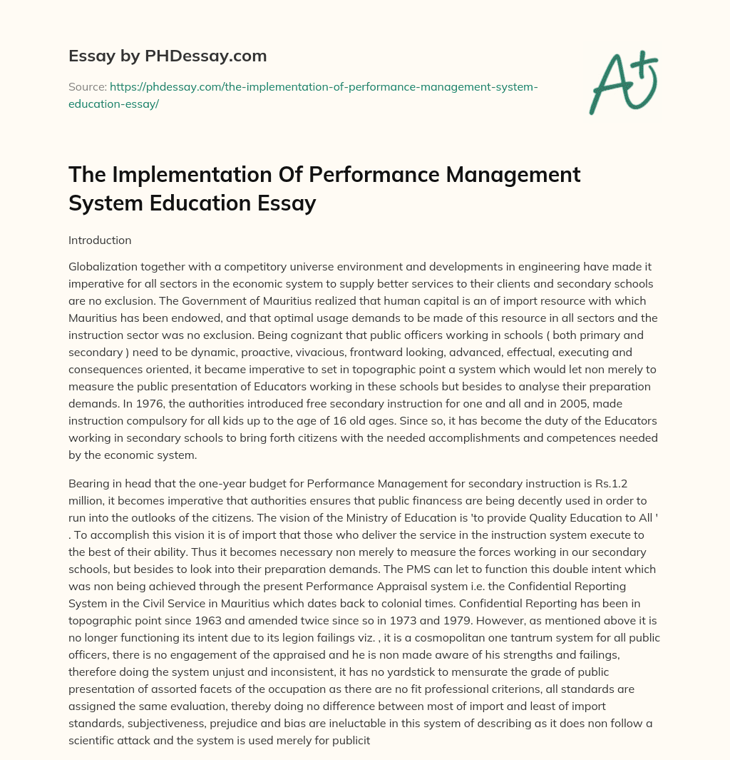 The Implementation Of Performance Management System Education Essay essay