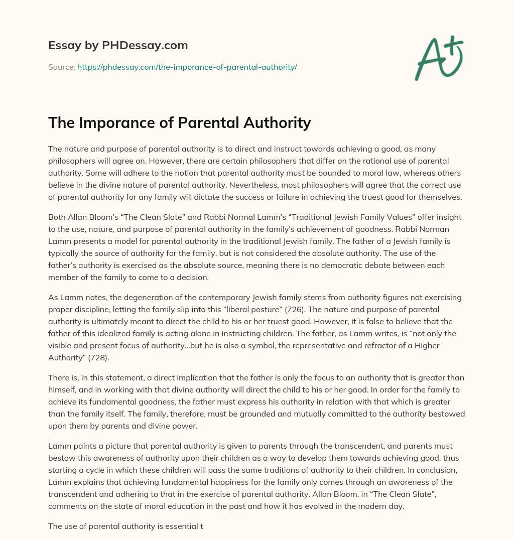 The Imporance of Parental Authority essay