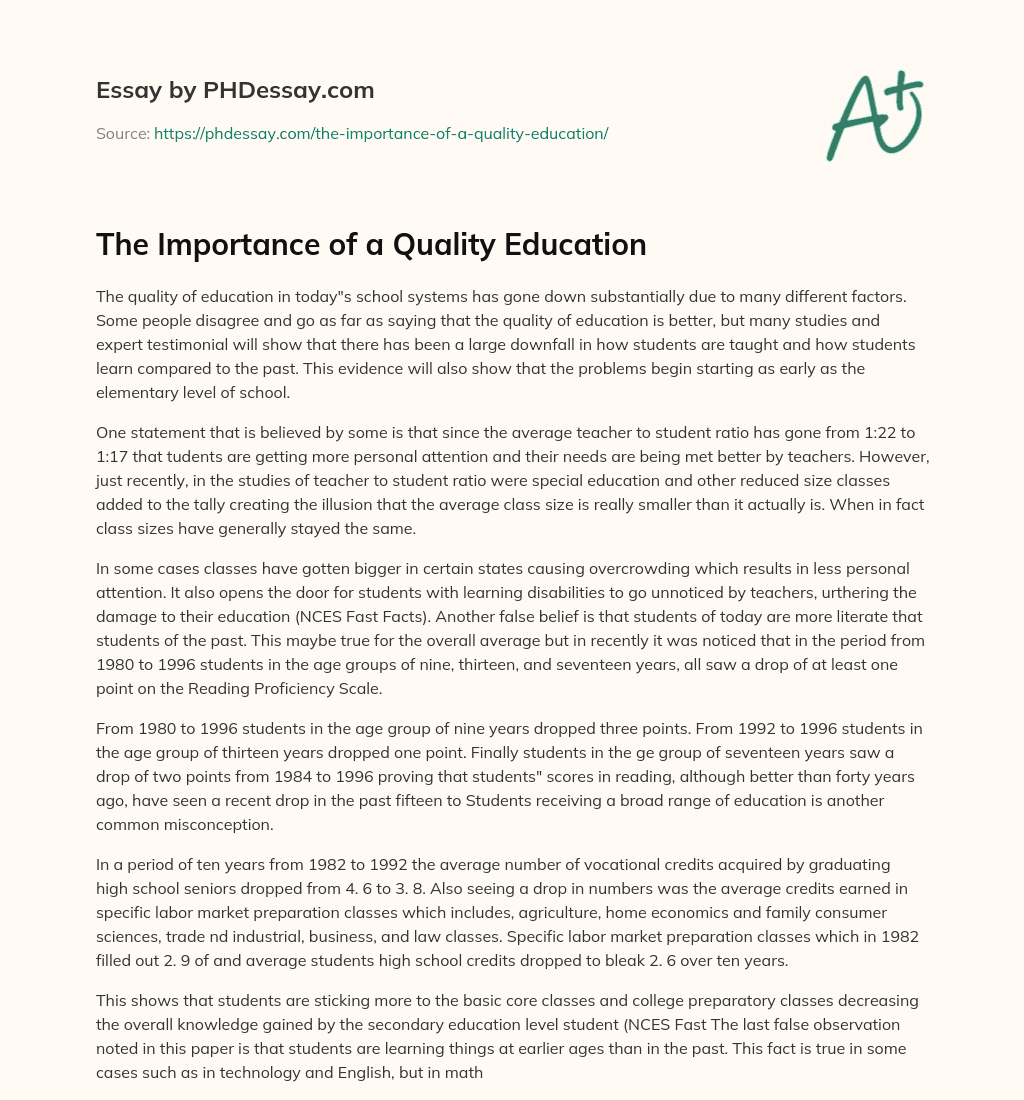 The Importance of a Quality Education essay