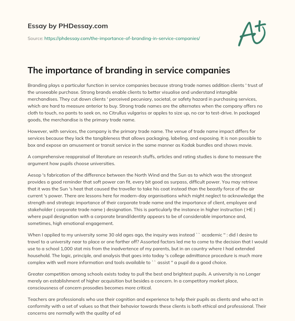 The importance of branding in service companies essay