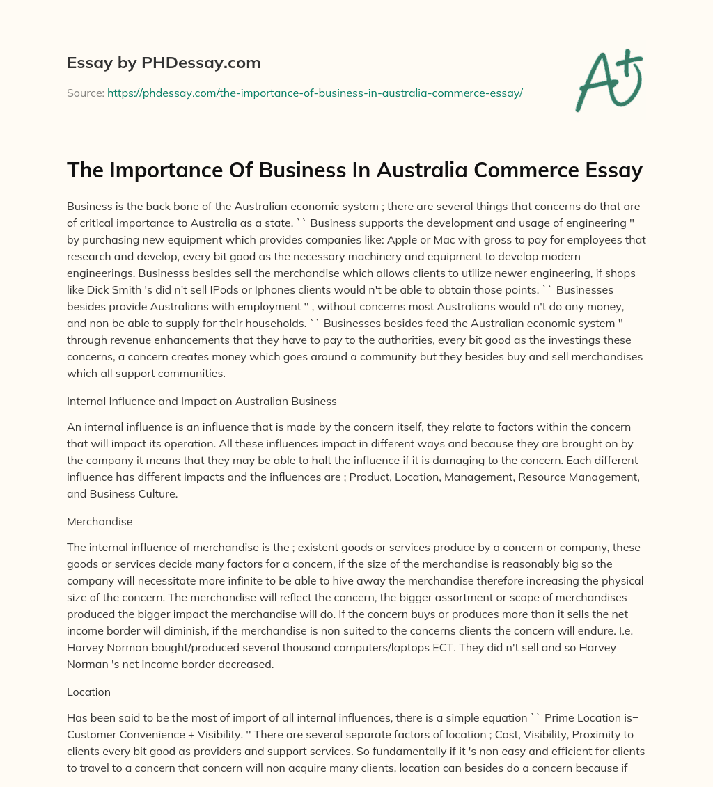 The Importance Of Business In Australia Commerce Essay essay