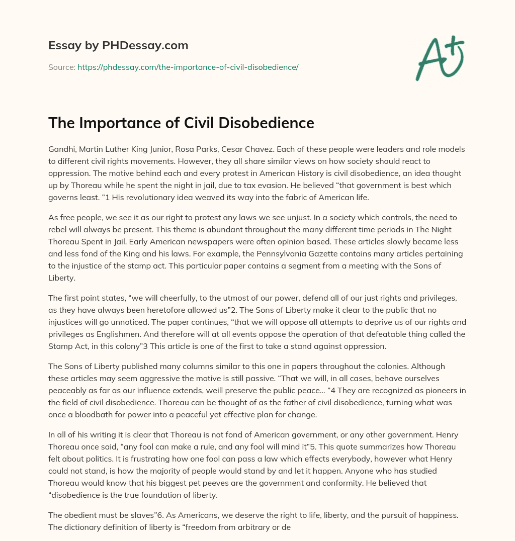 The Importance of Civil Disobedience essay
