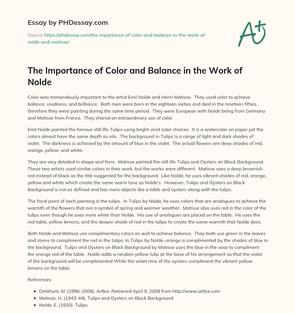 The Importance of Color and Balance in the Work of Nolde essay