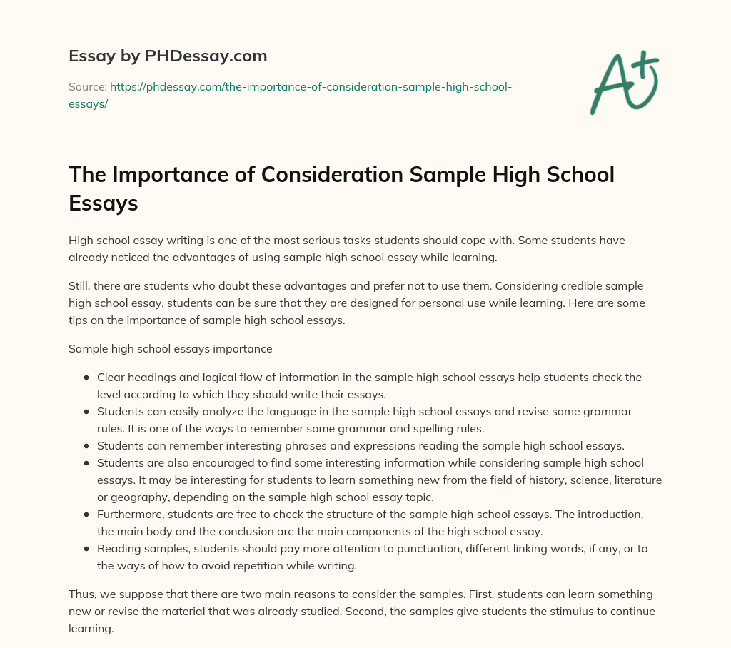 The Importance of Consideration Sample High School Essays (300 Words ...