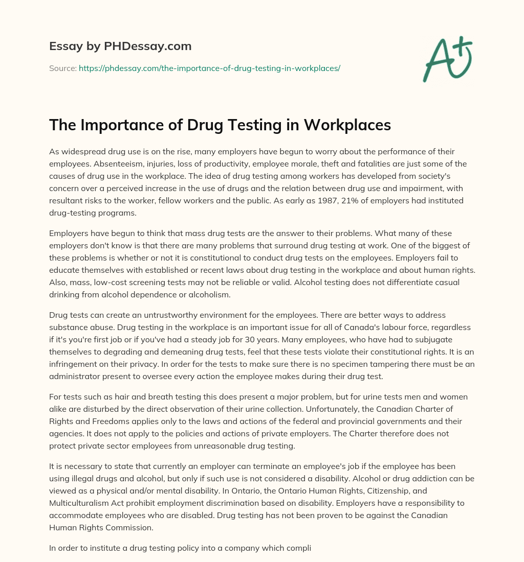 why drug testing is important essay