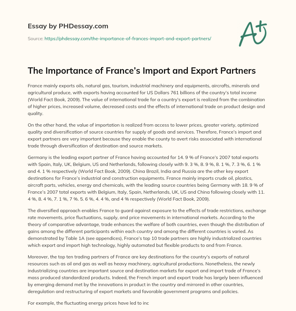 The Importance of France’s Import and Export Partners essay