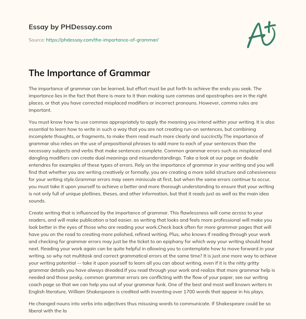 essay about grammar importance