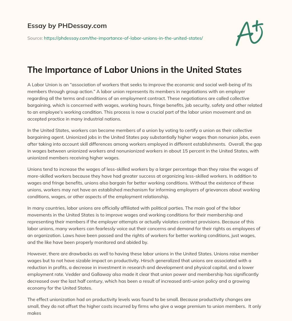 essay on labor unions