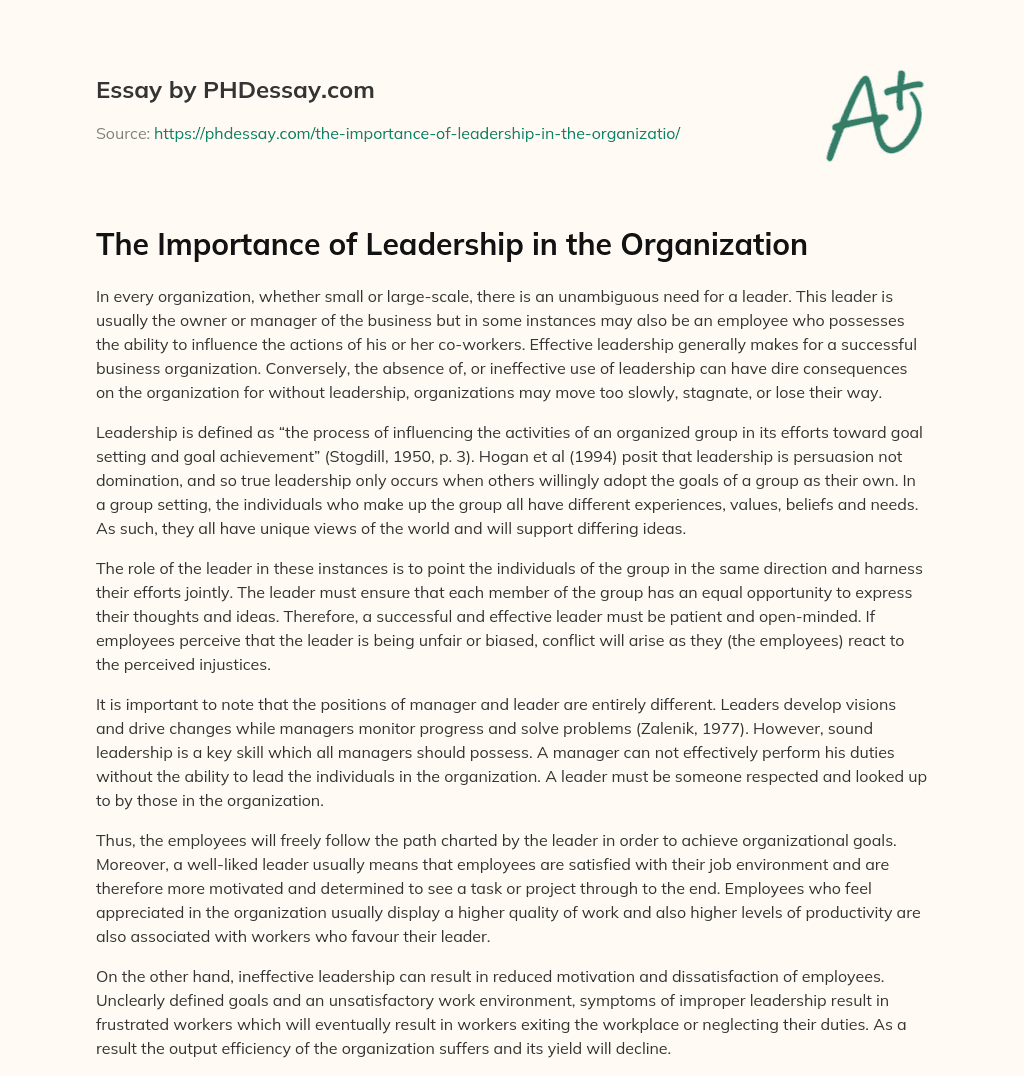 essay on leadership in organisations