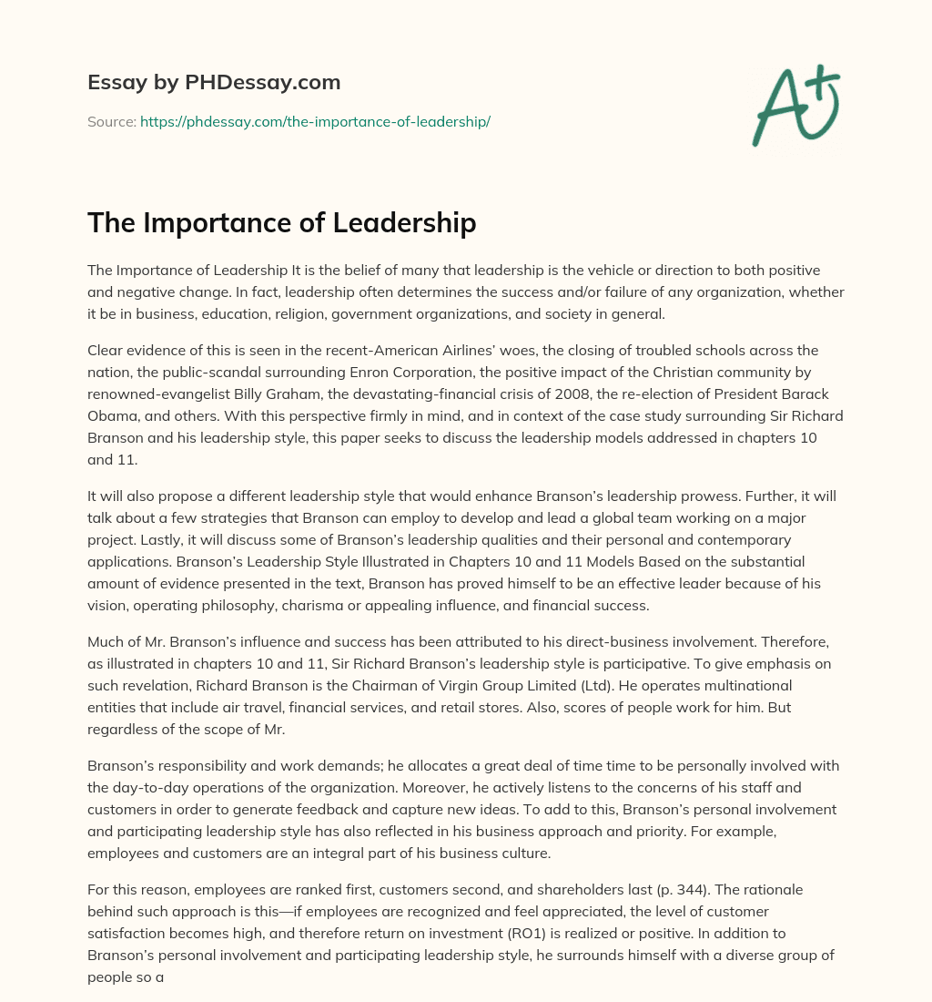 what is the importance of leadership essay