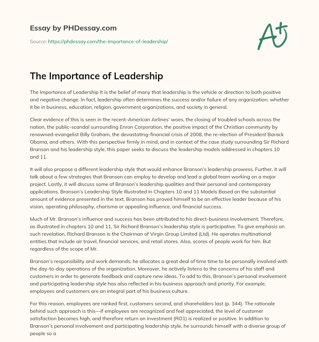 the importance of being a leader essay