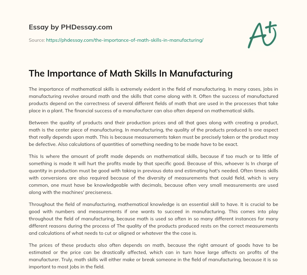 The Importance of Math Skills In Manufacturing essay