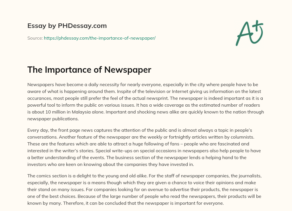 essay the importance of newspaper