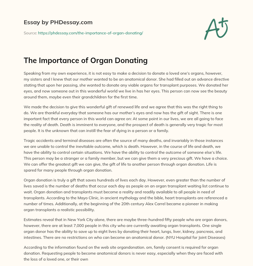 the importance of organ donation essay pdf