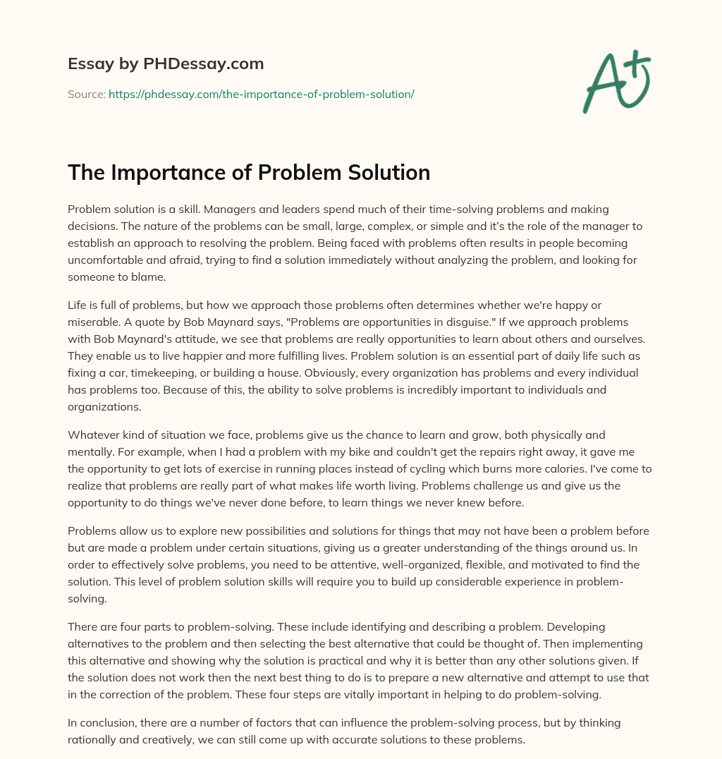 The Importance of Problem Solution essay