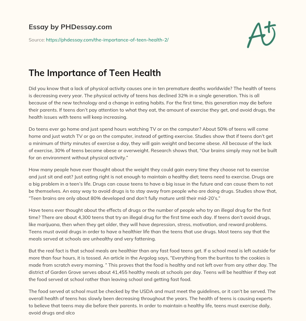 The Importance of Teen Health essay