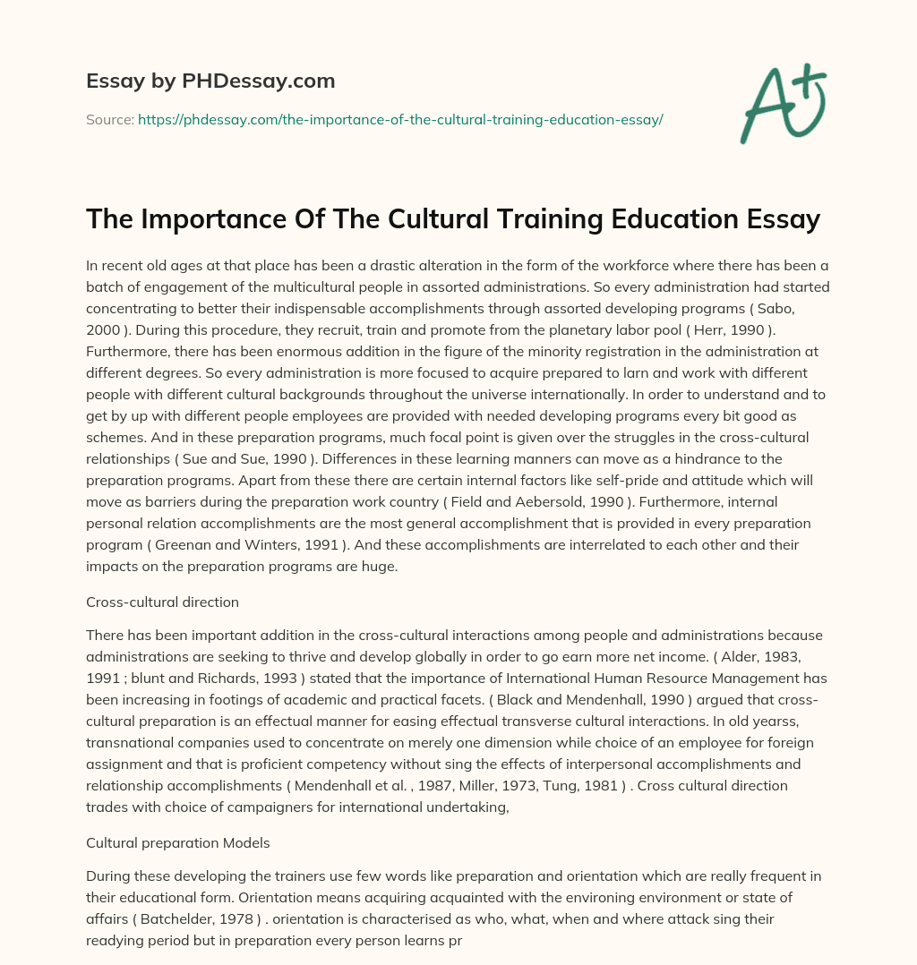 The Importance Of The Cultural Training Education Essay essay