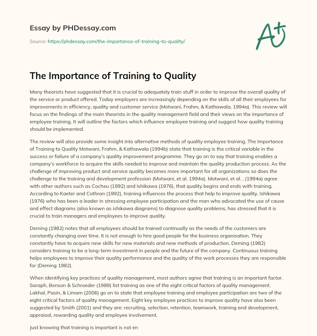The Importance of Training to Quality essay