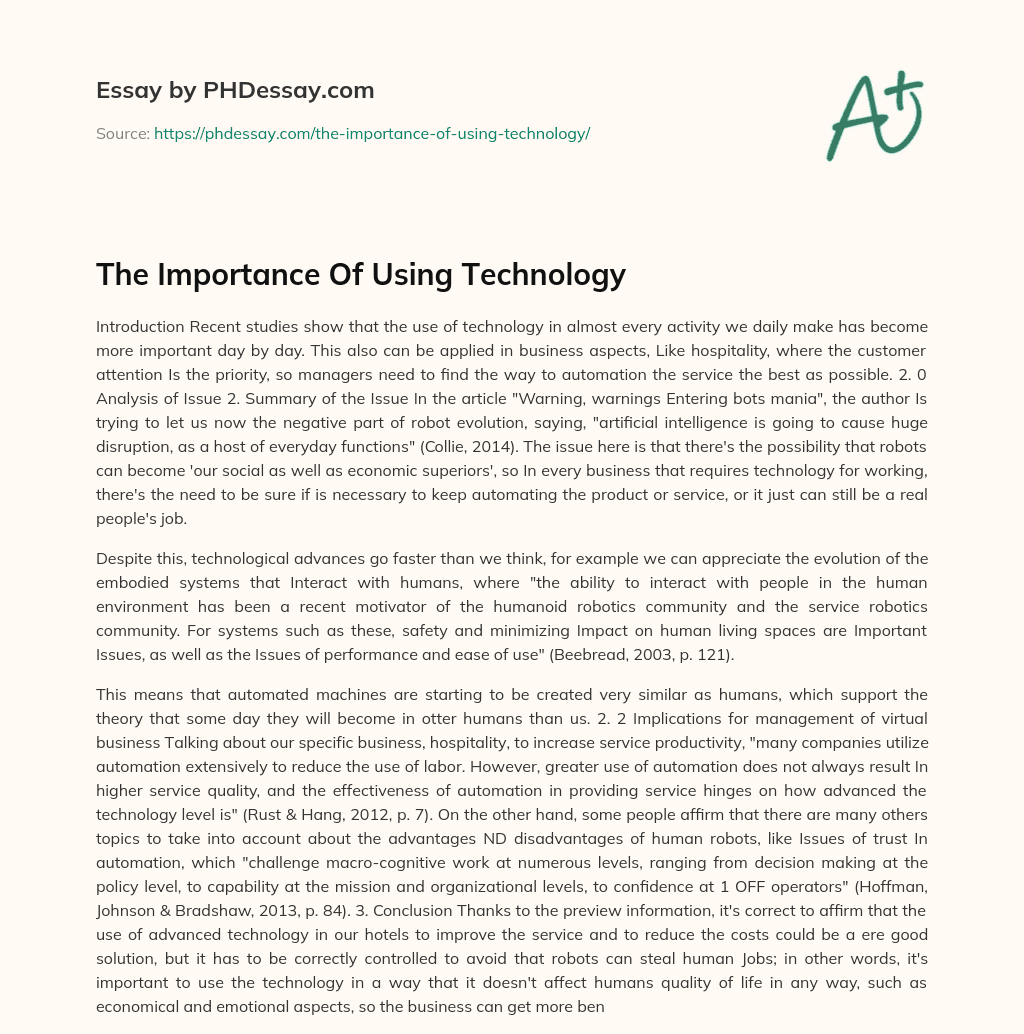 The Importance Of Using Technology essay
