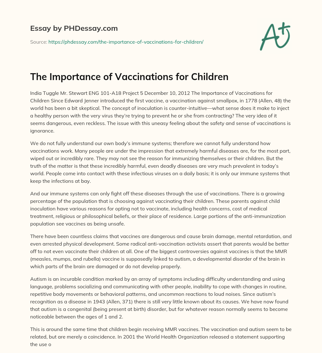 The Importance of Vaccinations for Children essay