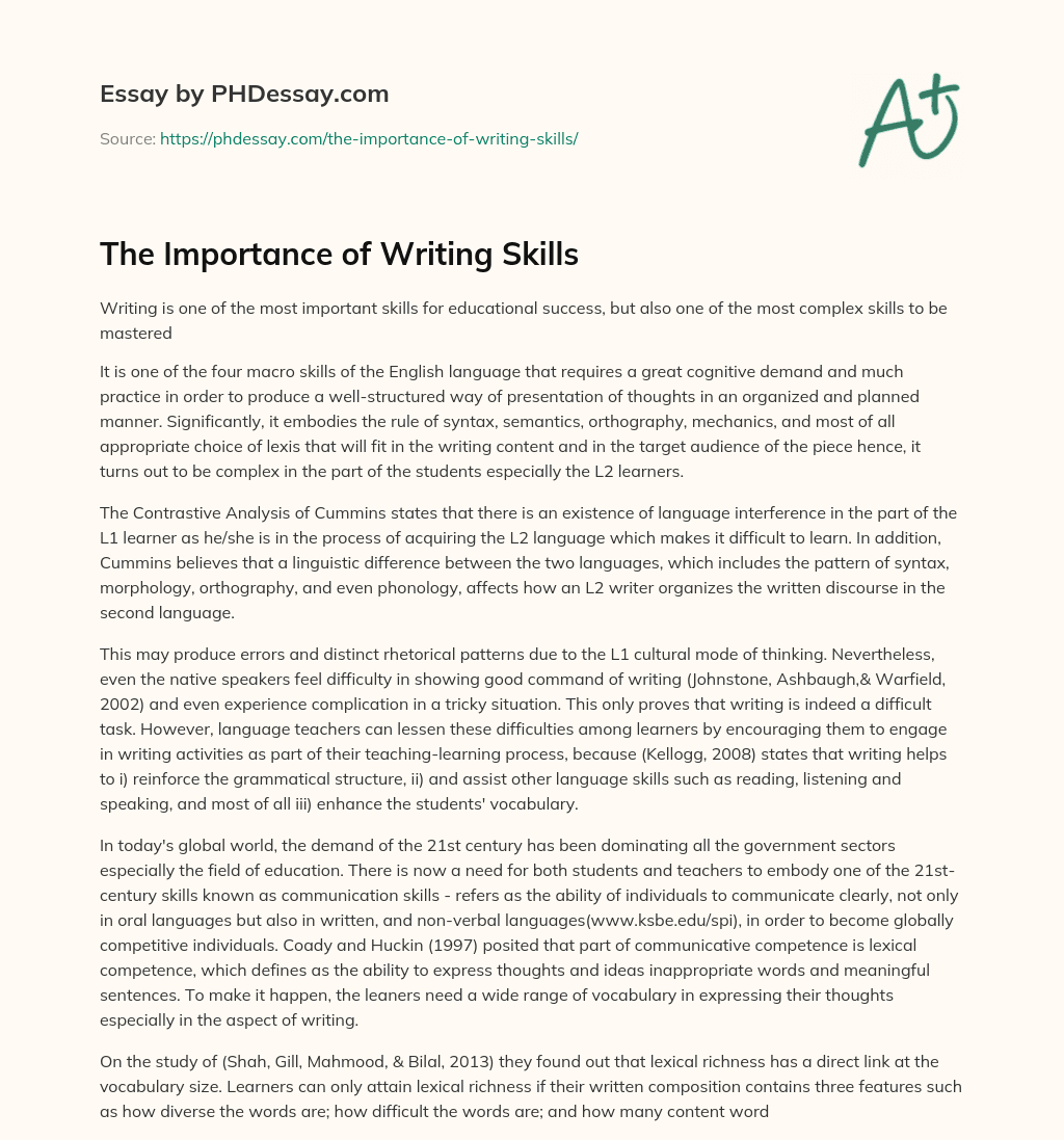 essay on importance of writing skills