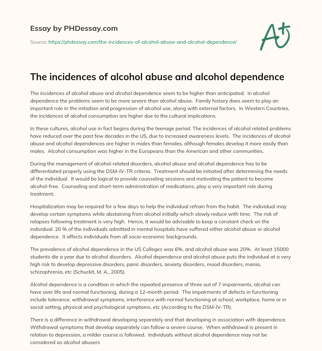 essay about alcohol dependence