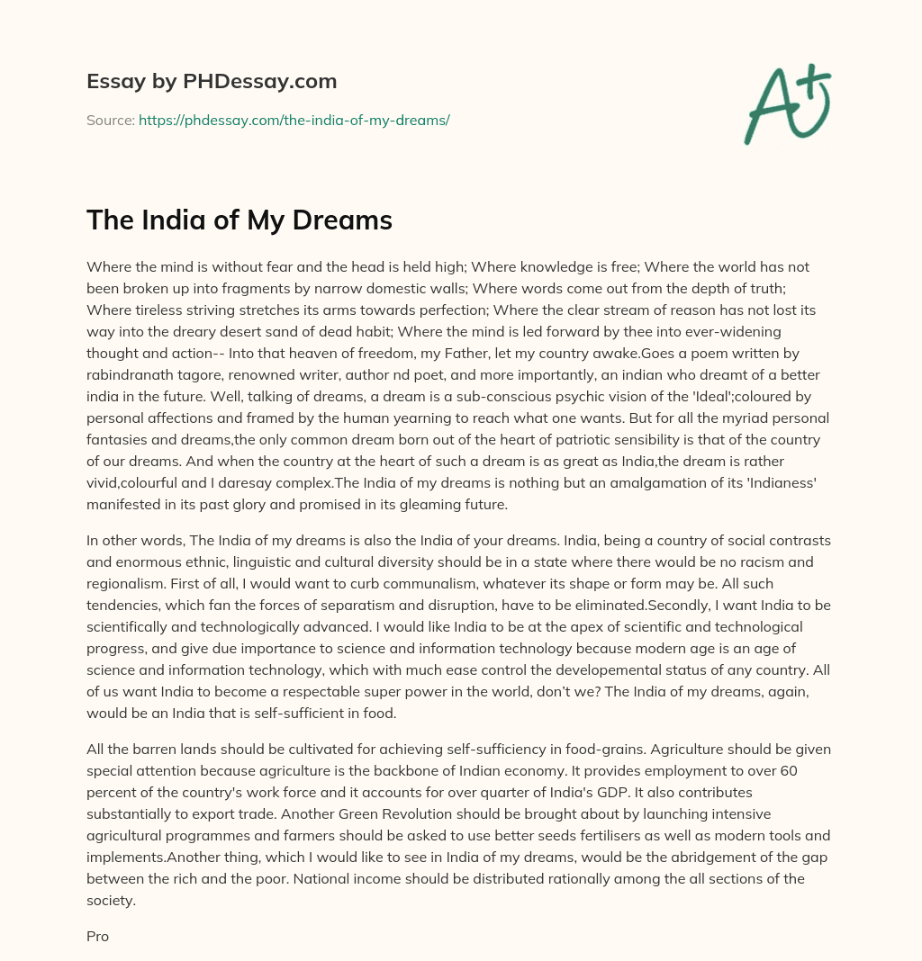 The India of My Dreams essay