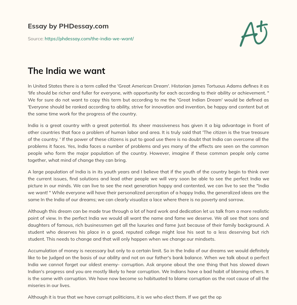 The India we want essay