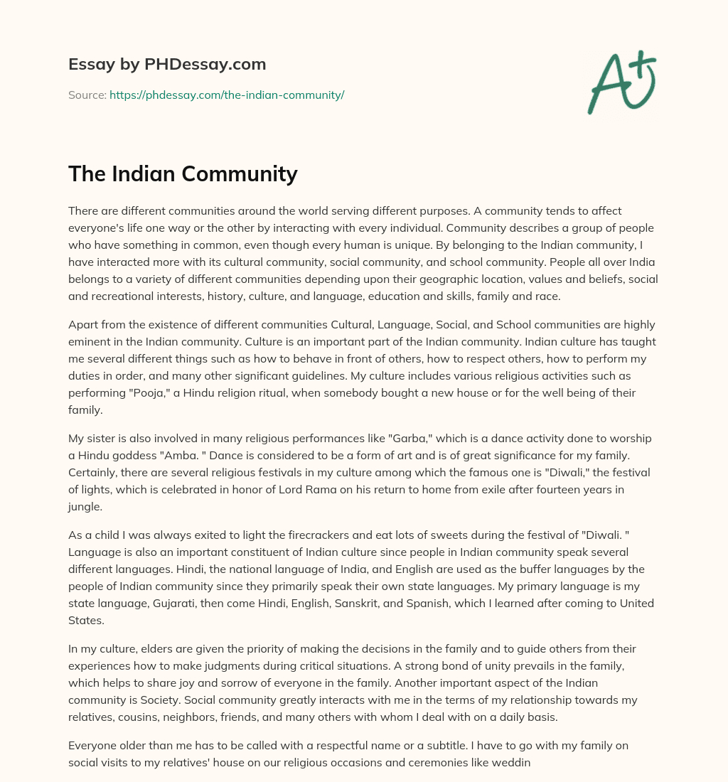 The Indian Community essay