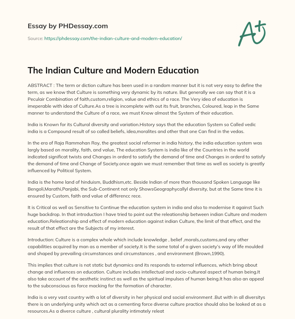 essay on modern indian culture