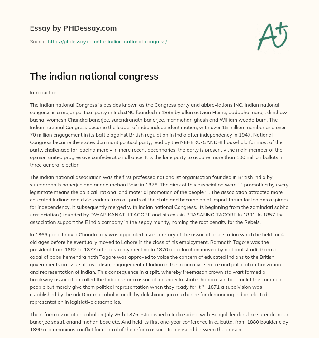 The indian national congress essay